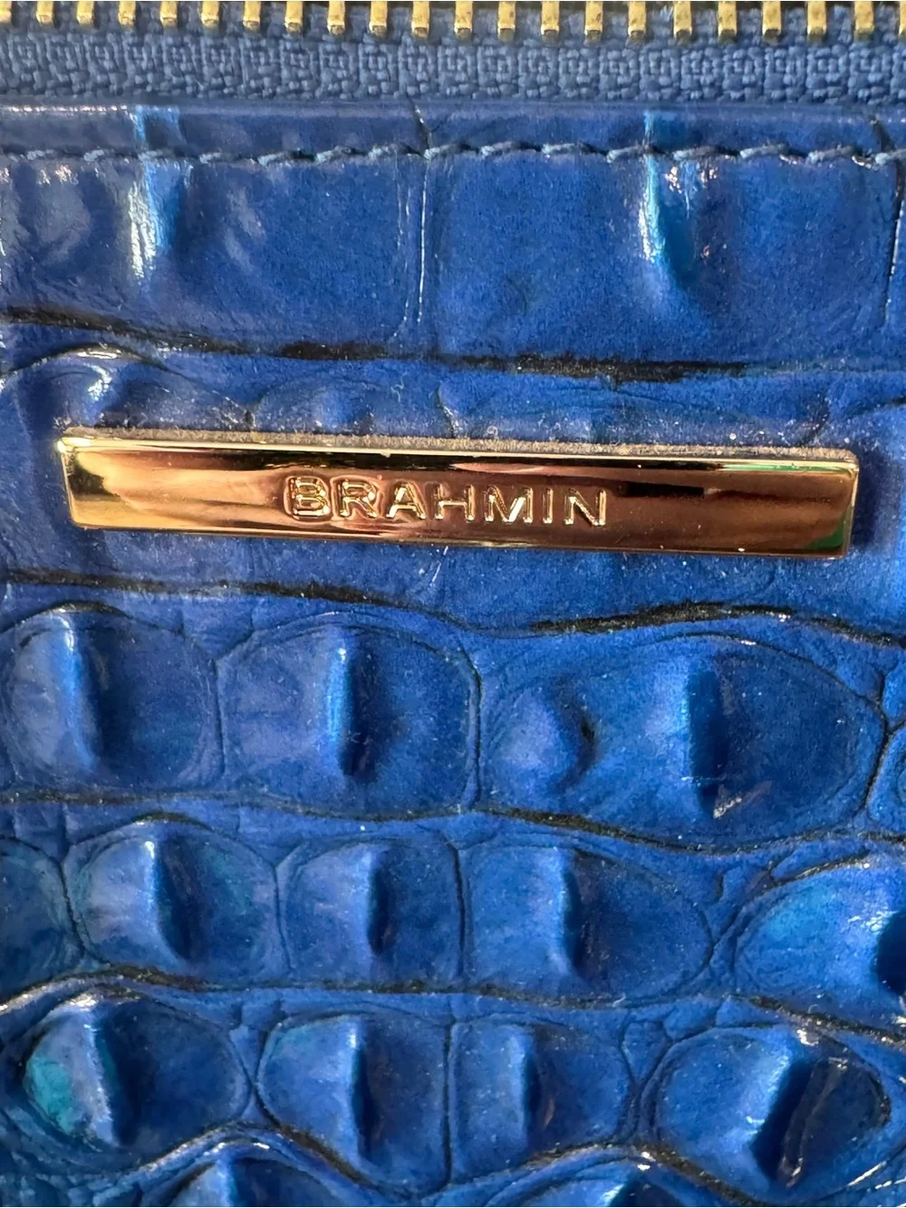 Brahmin Electric Blue Croc-Embossed Satchel with Detachable Strap